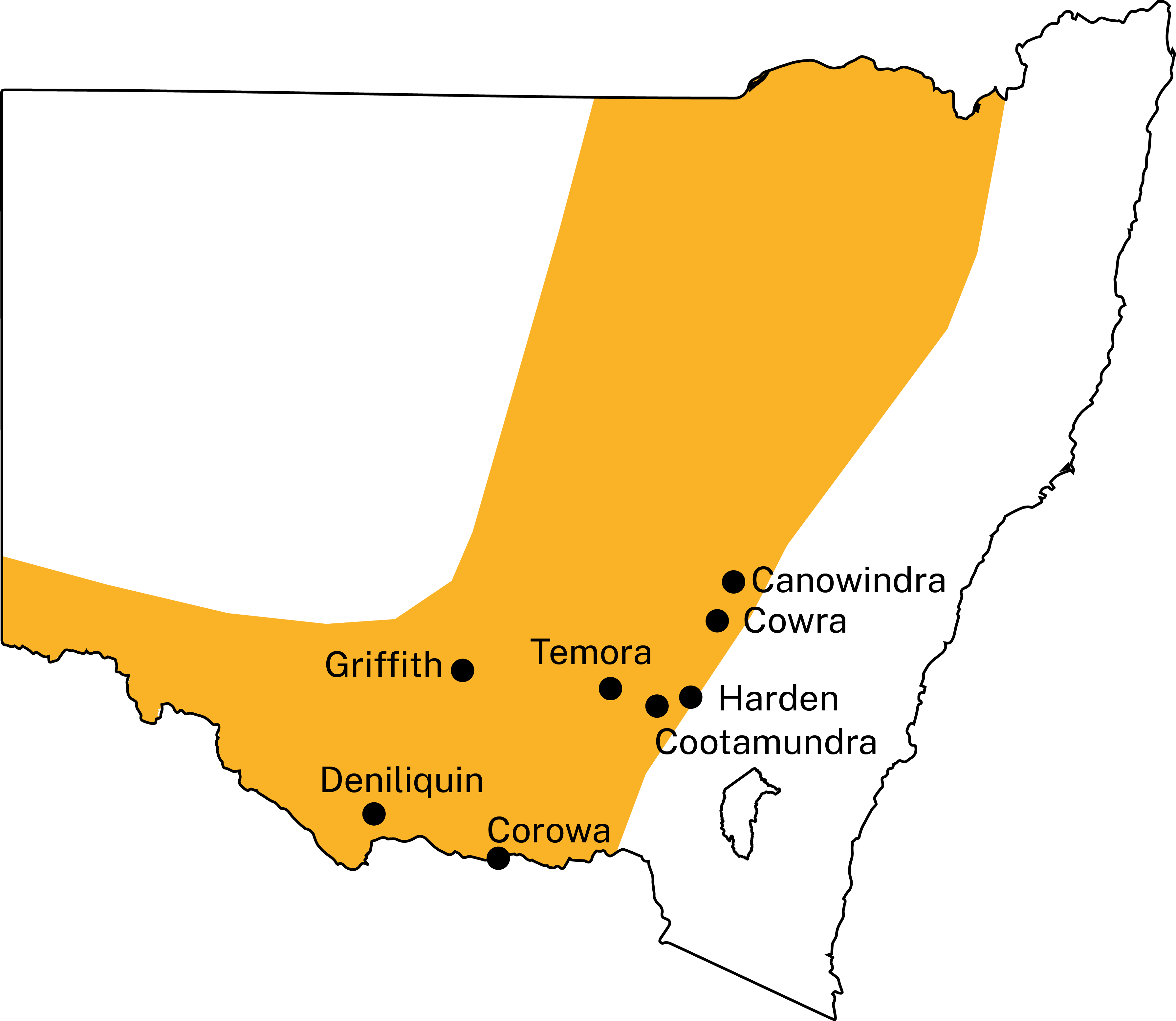 The cropping region of NSW extends along the south-west border of the state and then northwards to Queensland, west of the Great Dividing Range.